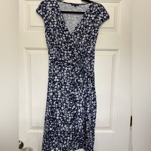 Floral Wrap Dress in Navy and White
